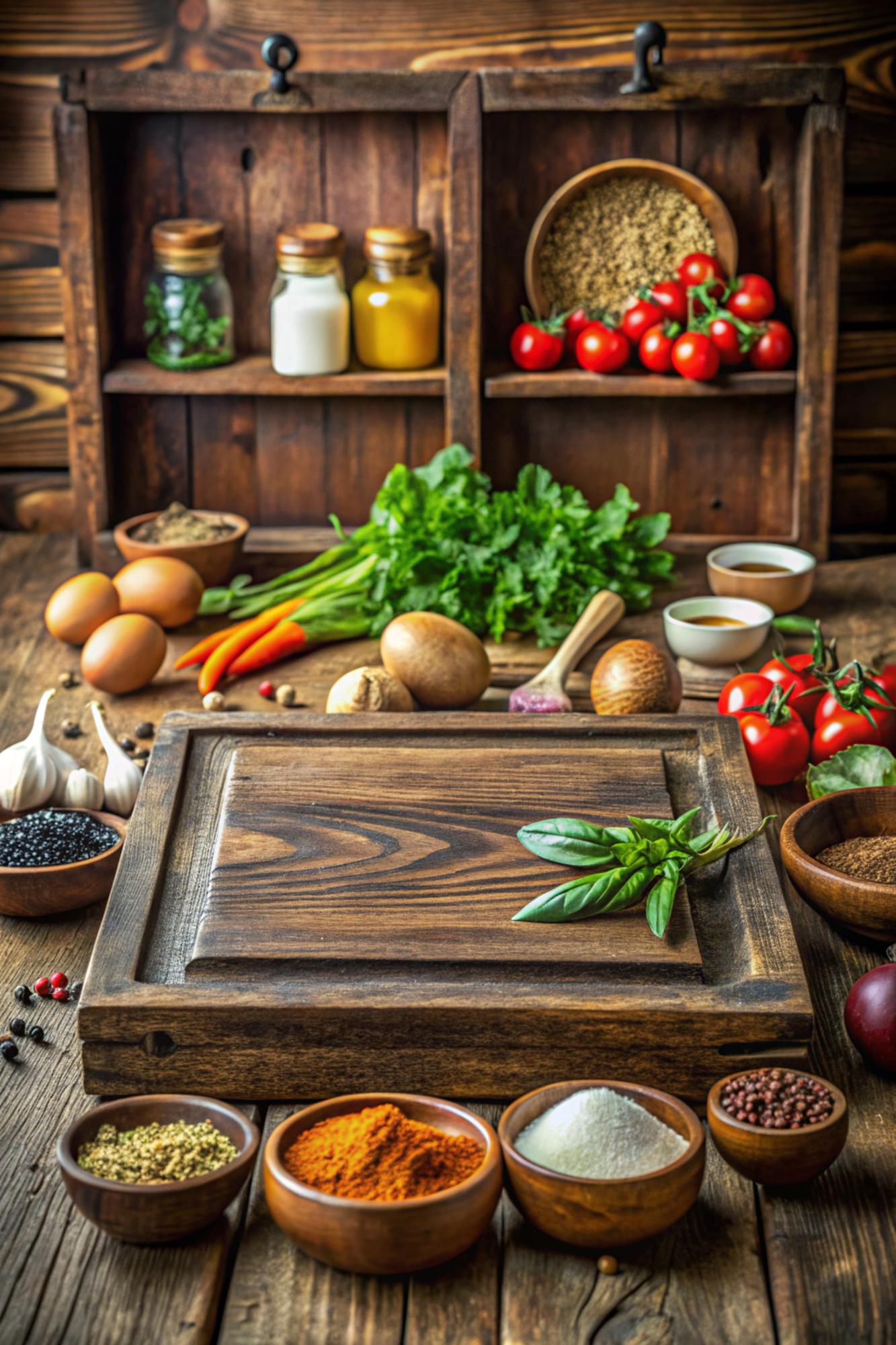 Rustic kitchen workspace with local ingredients